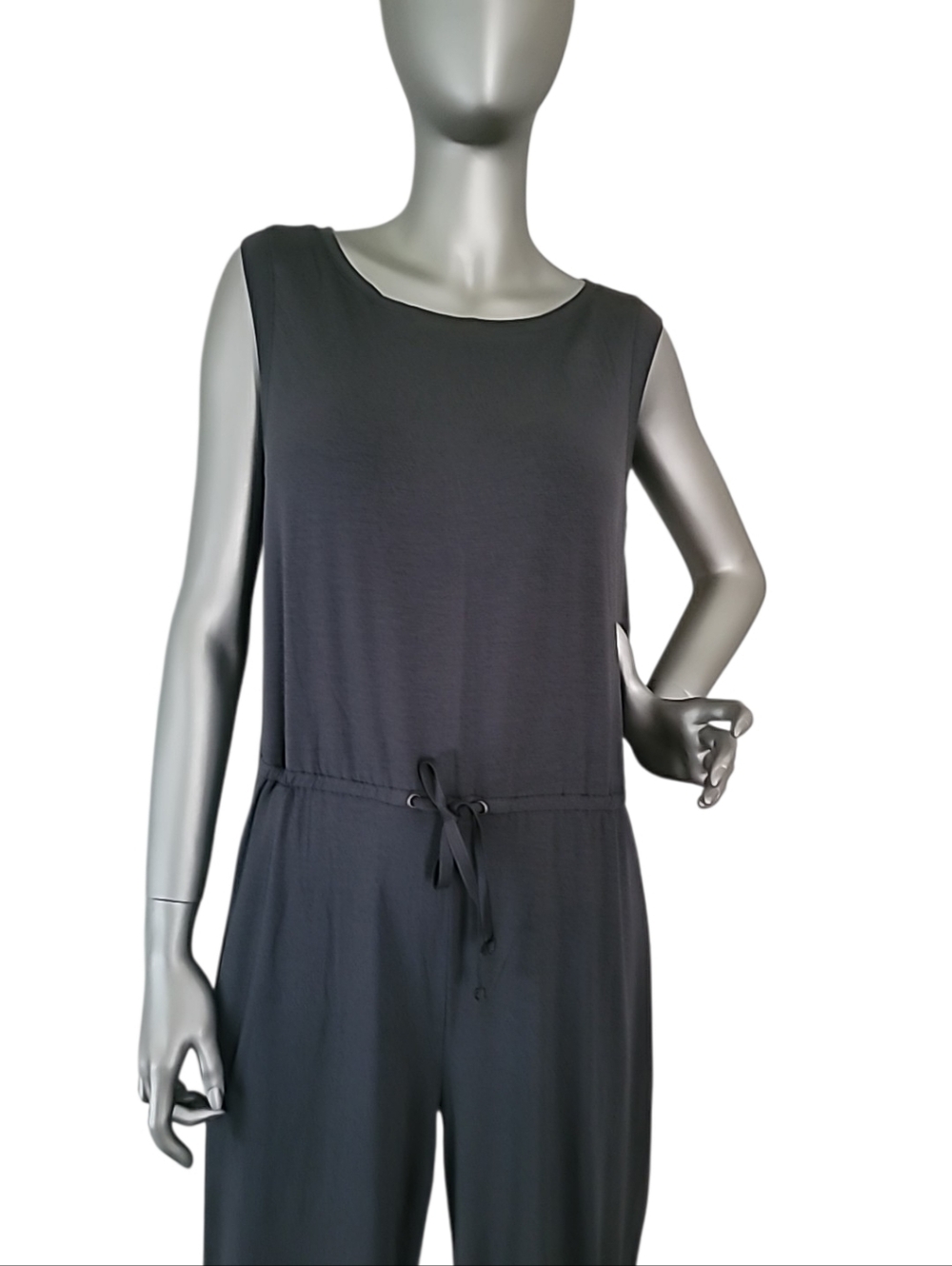 Eileen Fisher Fine Tencel Stretch Jersey Wide Leg Gray Jumpsuit Medium - Picture 2 of 14